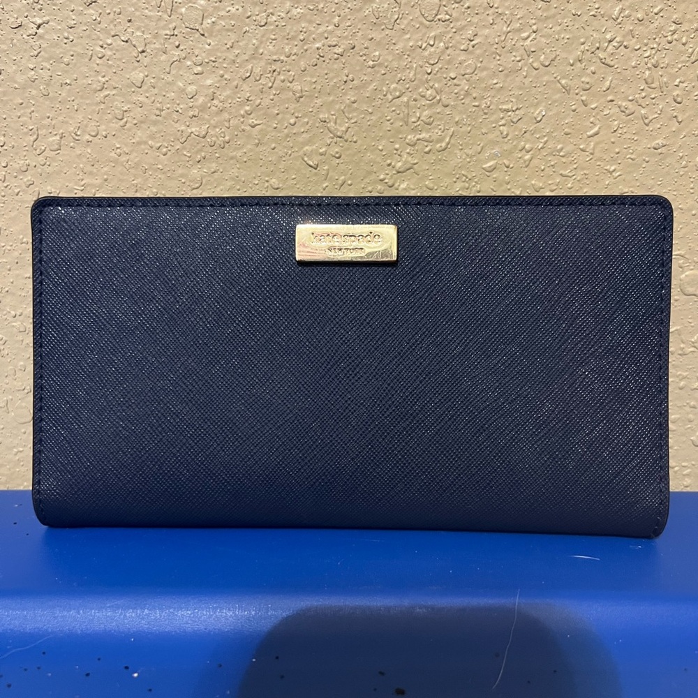 Kate Spade Navy Blue Wallet with Gold Accent